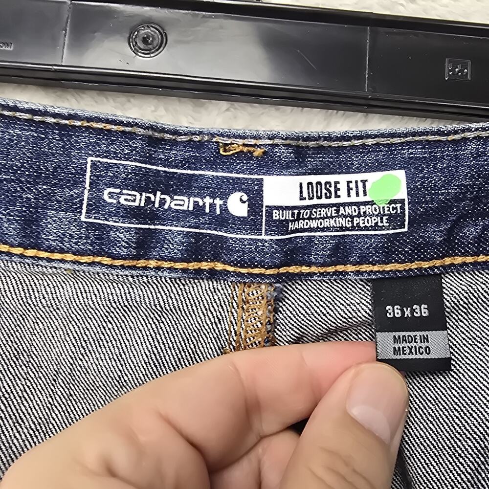 Carhartt Double Knee Jeans Mens 36x36 Blue Loose Fit Carpenter Logger Grunge NWT - Picture 5 of 16
